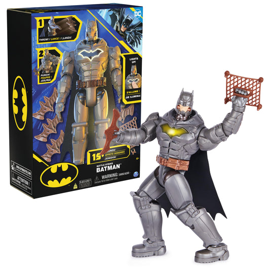 DC Comics Battle Strike Batman 12-inch action figure front view highlighting armor and detail for imaginative play.