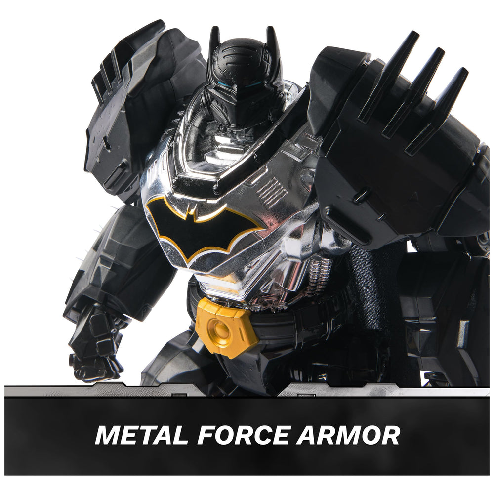 DC Comics Metal Force Batman armor detail highlights metallic finish and heroic vibe.