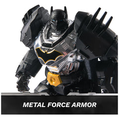 DC Comics Metal Force Batman armor detail highlights metallic finish and heroic vibe.
