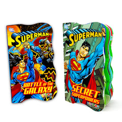 DC Comics Superman board books display sturdy pages for little readers on-the-go.