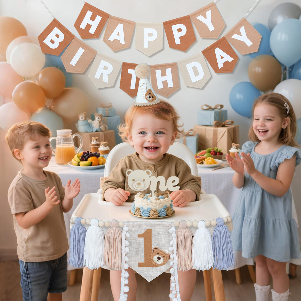 DCJHFJ Brown Felt Happy Birthday Banner — durable, fade-resistant decor for photos.