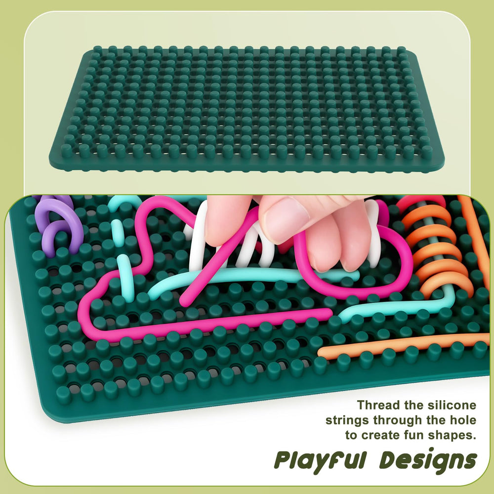 ddLUCK Knitted sensory board with threading through holes to build fine motor skills.