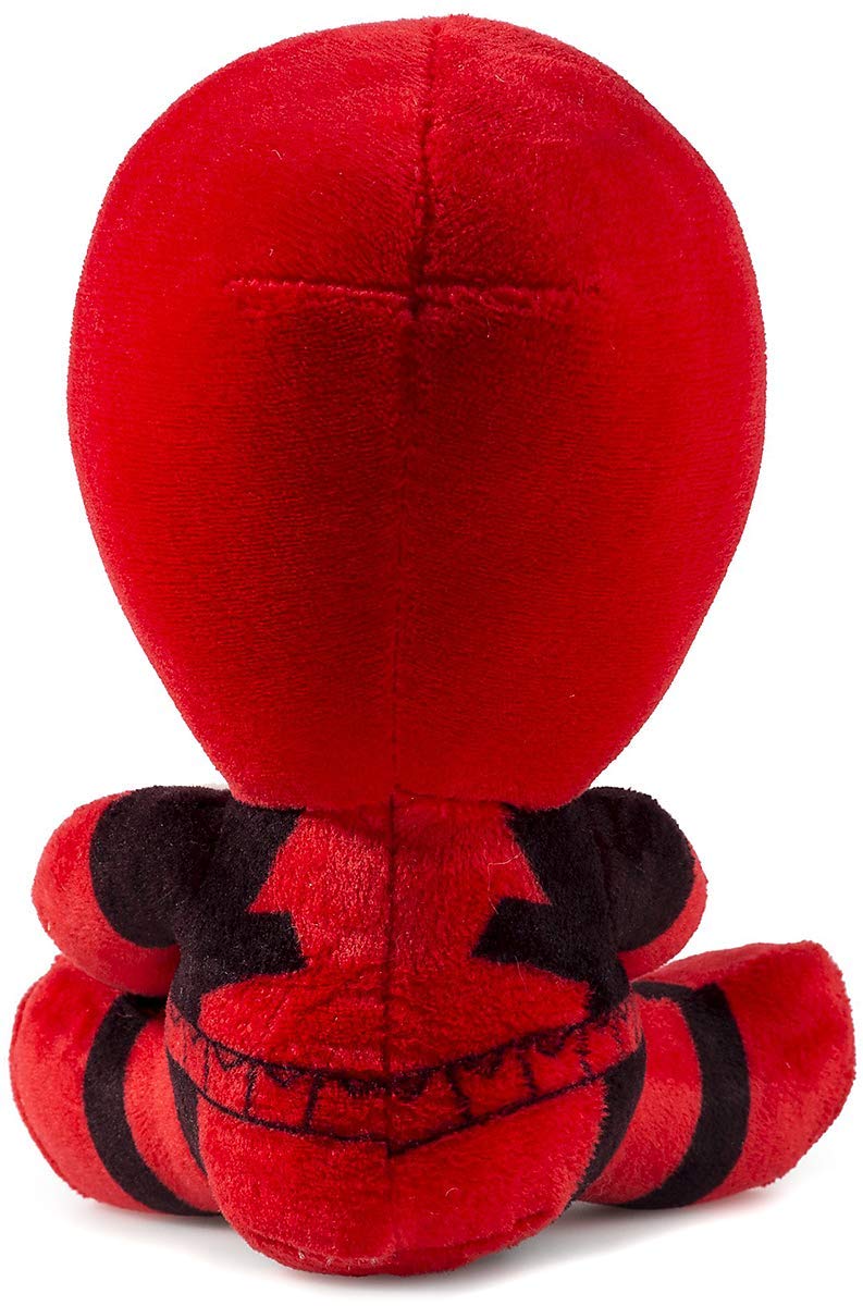 Deadpool 7.5-inch plush sits with locked legs for stable display
