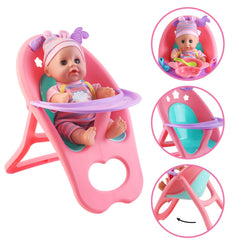 deAO baby doll high chair supports realistic feeding pretend play.