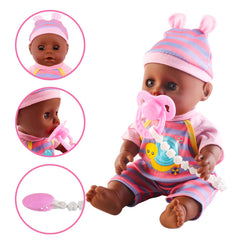 deAO Black Baby Doll Set drinking cups encourage sharing and social play.