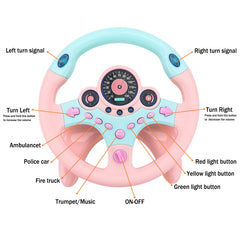 deAO Kids Steering Wheel dashboard-lights simulate realistic cues for pretend driving.