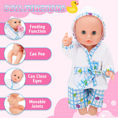deAO pretend lotion and shampoo bottles support squeeze-and-play activities.