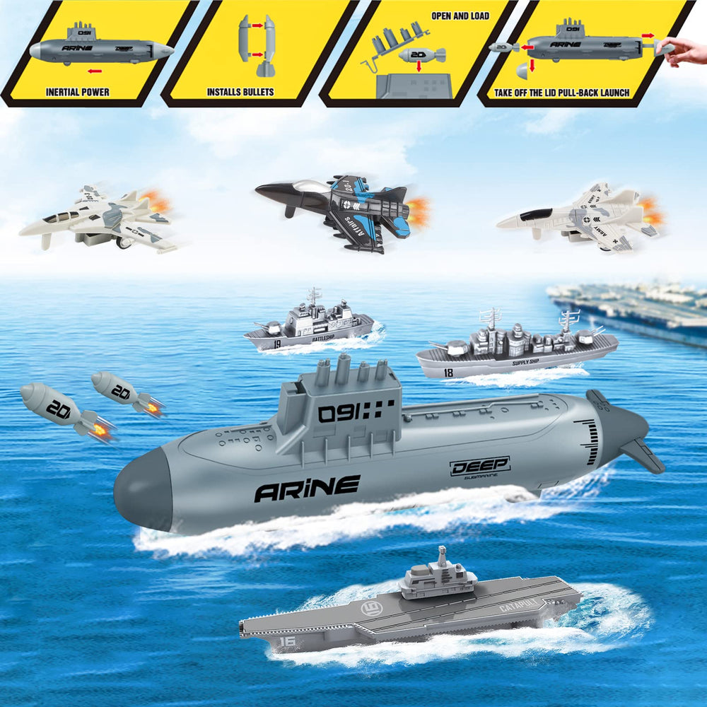 The deAO Submarine missile-launch action image demonstrates interactive features.