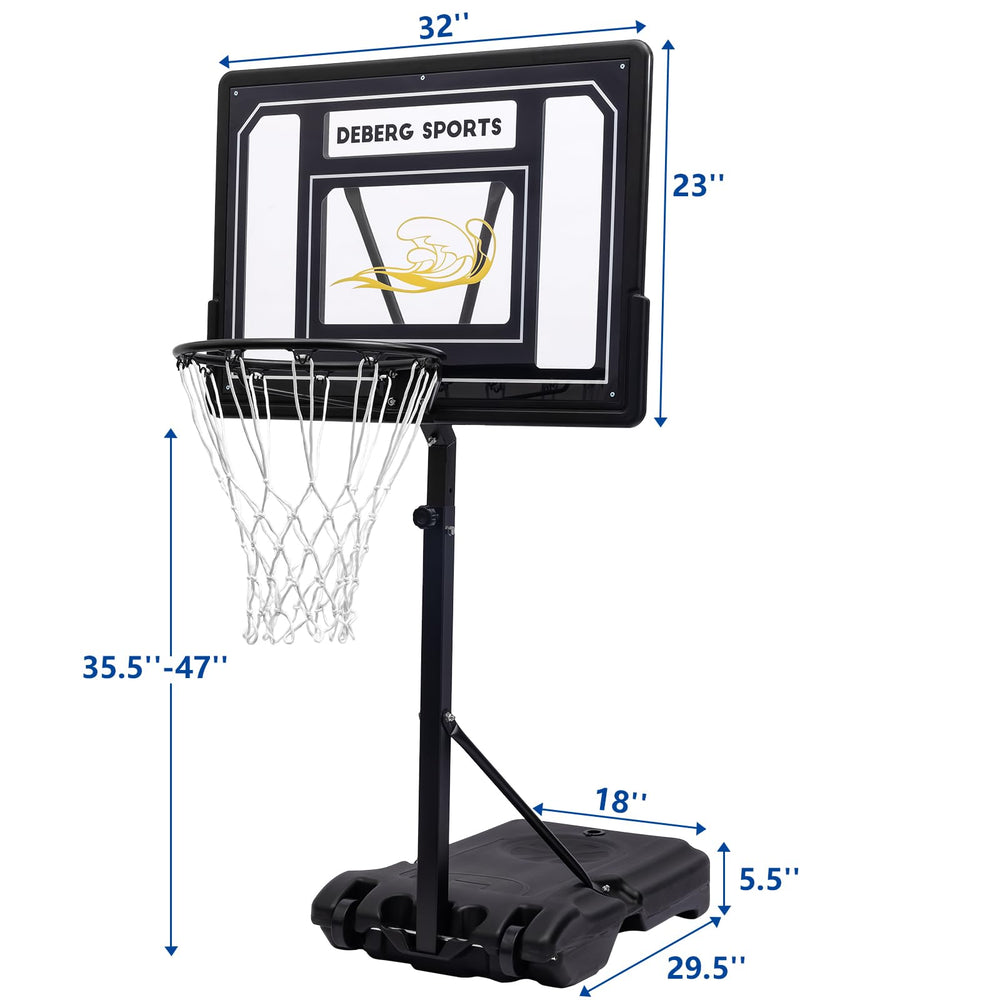 Poolside-ready DEBERG hoop setup for family pool games and practice.