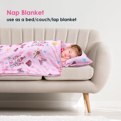 DecalSweet nap mat with name tag and portable bands for easy transport.
