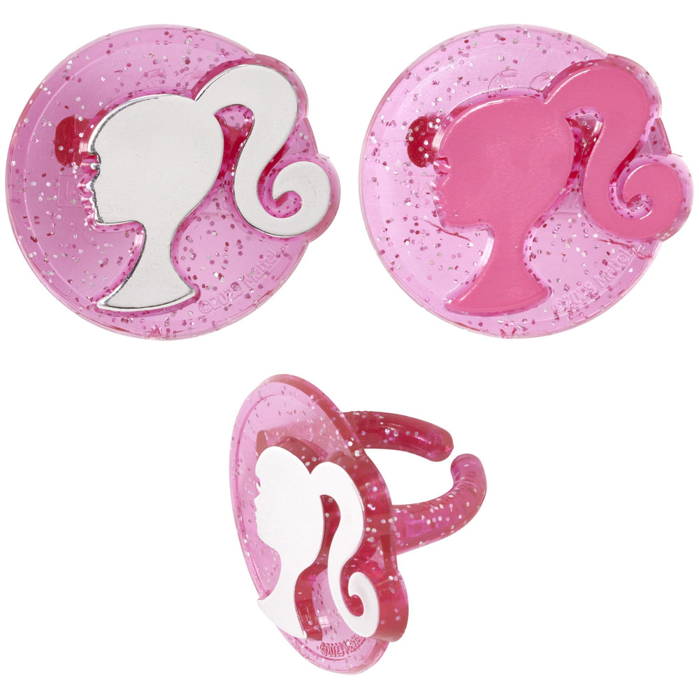 Decorative Barbie pink glitter cupcake rings ideal for birthday party desserts.