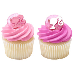 Food-safe DecoPac Barbie rings provide stable cake toppers for precise placement.