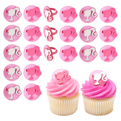 DecoPac Barbie silhouette cupcake ring 24-pack on display for a festive party dessert.