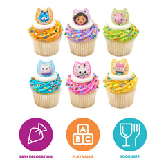 DecoPac Gabby's Dollhouse ring depicting Cakey Cat adds whimsy to muffins.