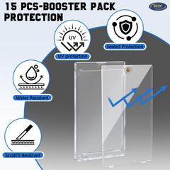 DEDC UV-resistant acrylic protects booster packs from fading during display.