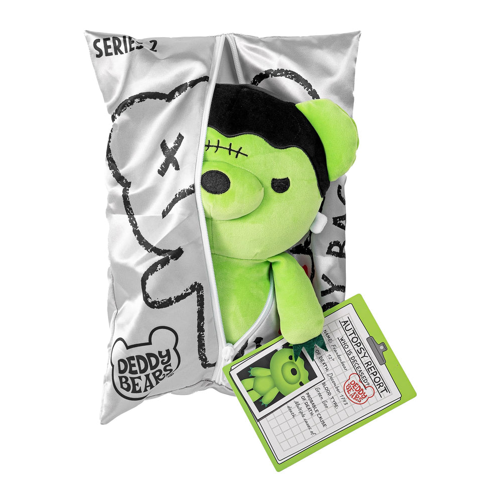 Deddy Bears Frankenbear body bag unboxing highlights eerie packaging and collector appeal.