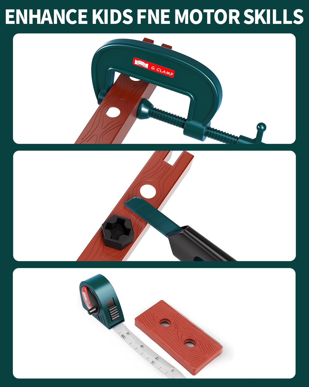 Deejoy hammer in green promotes hands-on construction play.