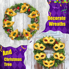 Deekin gold Venetian masks add Mardi Gras flair to events.