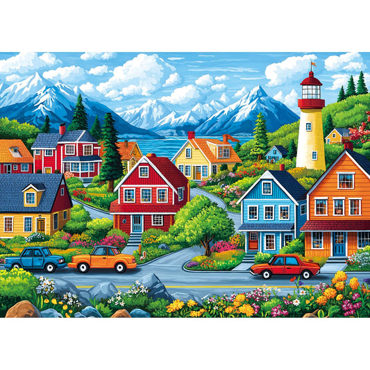 Deepcom coastal village lighthouse puzzle for relaxing family bonding and wall dΓ©cor.