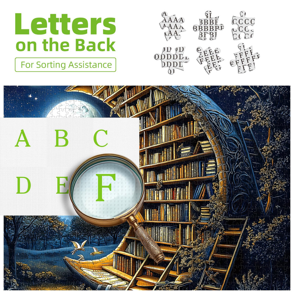 Deepcom Moonlit Book Haven puzzle edges and matte finish ease viewing.
