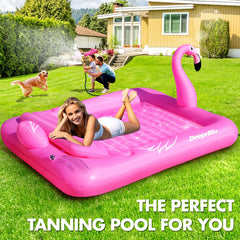DeeprBlu inflatable pink lounger for poolside lounging.