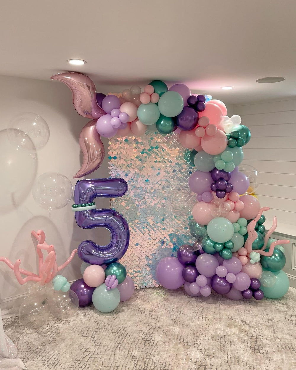 DEETUULET mermaid balloons with ribbon for easy setup.