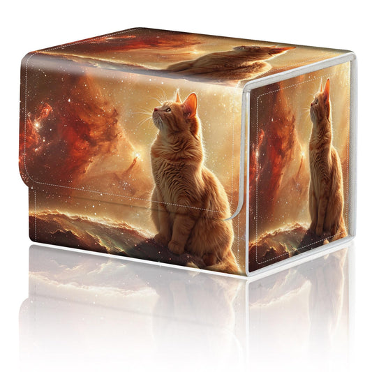 DEGDFSGR orange cat deck box with magnetic closure keeps cards secure.
