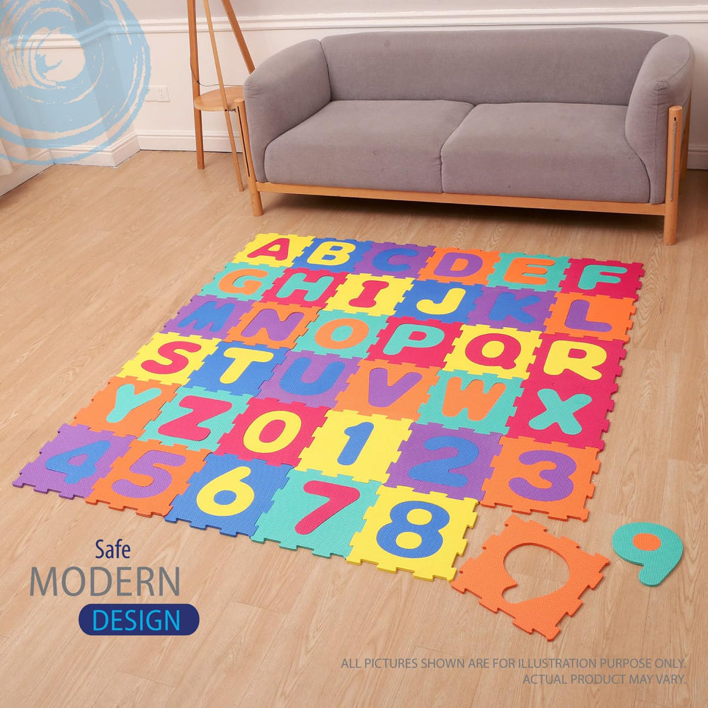 Deke Home interlocking tiles form a large 72 by 72 inch play area for kids.