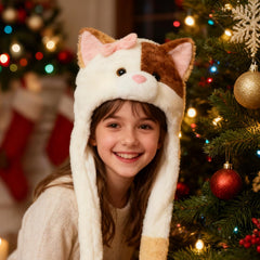 Deletoys cow plush hat with moving ears for cozy outdoor wear