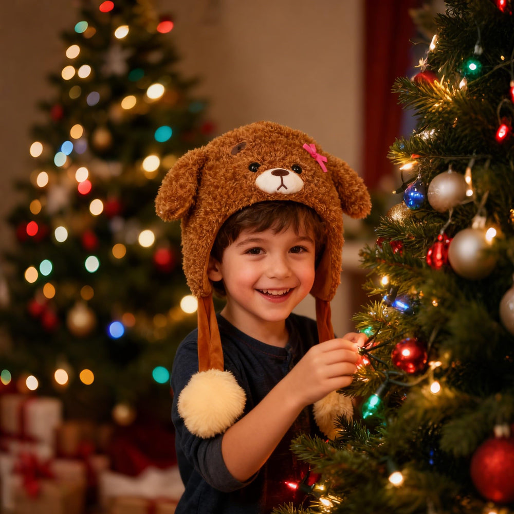Deletoys panda plush hat with flipping ears for playful moments.