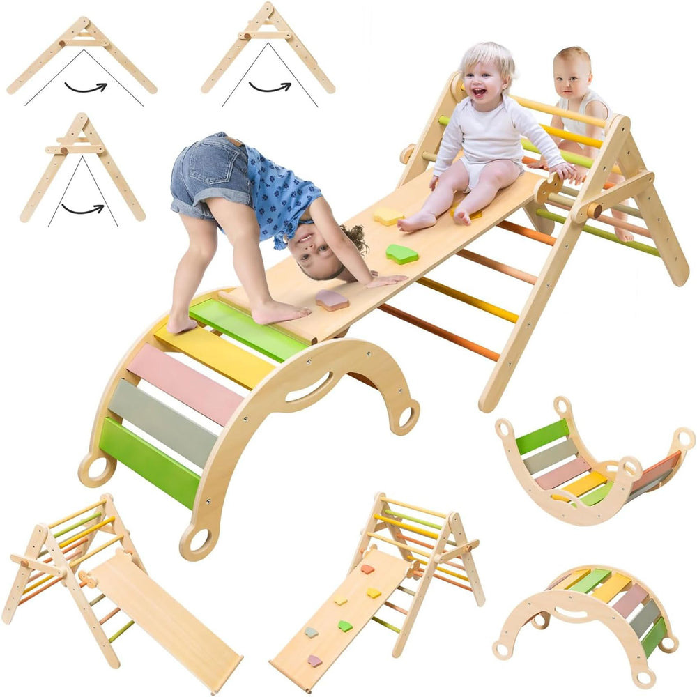 Deli Pikler triangle large assembly highlights sturdy wood for safe indoor play
