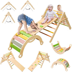 Deli Pikler triangle large assembly highlights sturdy wood for safe indoor play
