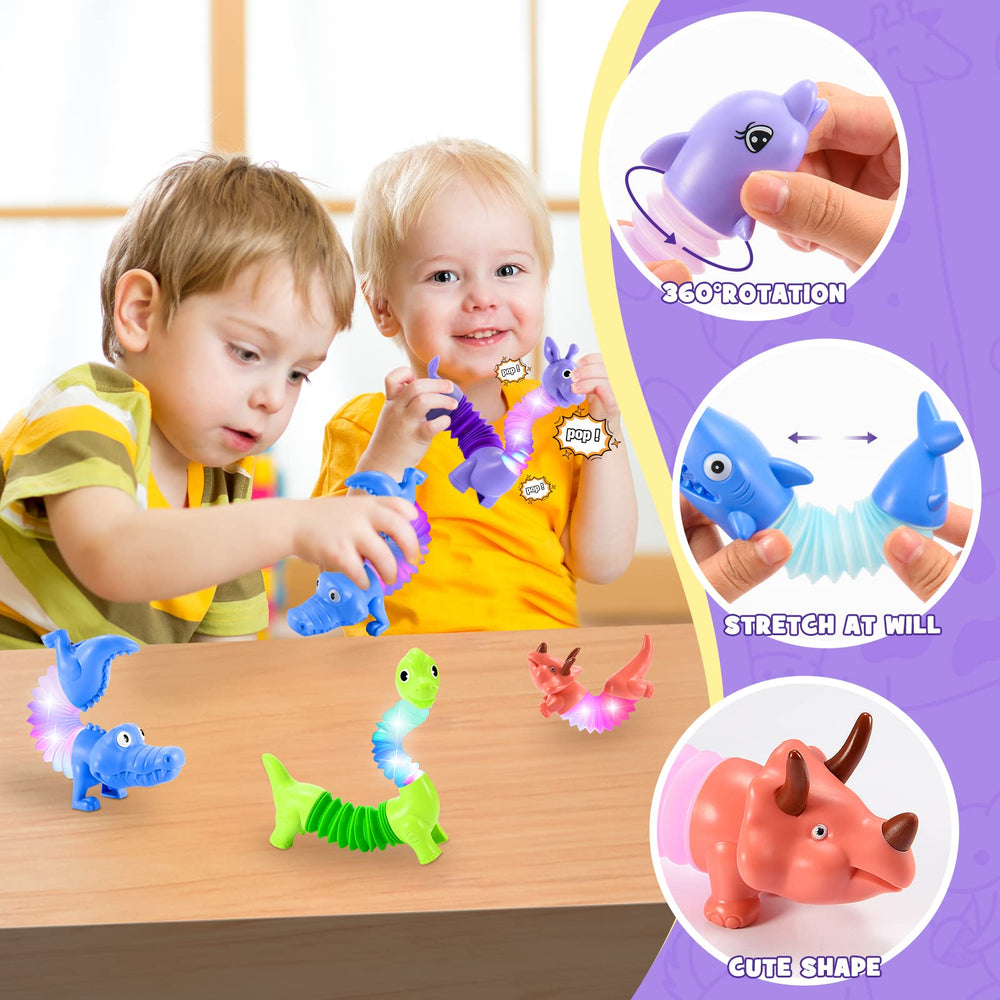 Delighkidz triceratops pop tube for twisting textures and imagination