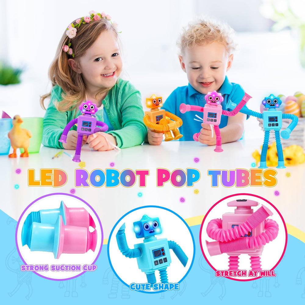 Delighkidz suction cup robots attach securely to surfaces for hands-on exploration.