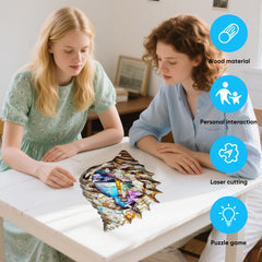 Delobil laser-cut puzzle: uniquely shaped pieces, sharp fits, satisfying click as you complete the scene.