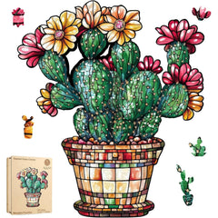 Delobil Stained Glass Cactus puzzle top view showcasing vibrant colors