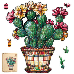 Delobil Stained Glass Cactus puzzle front view for immersive puzzling