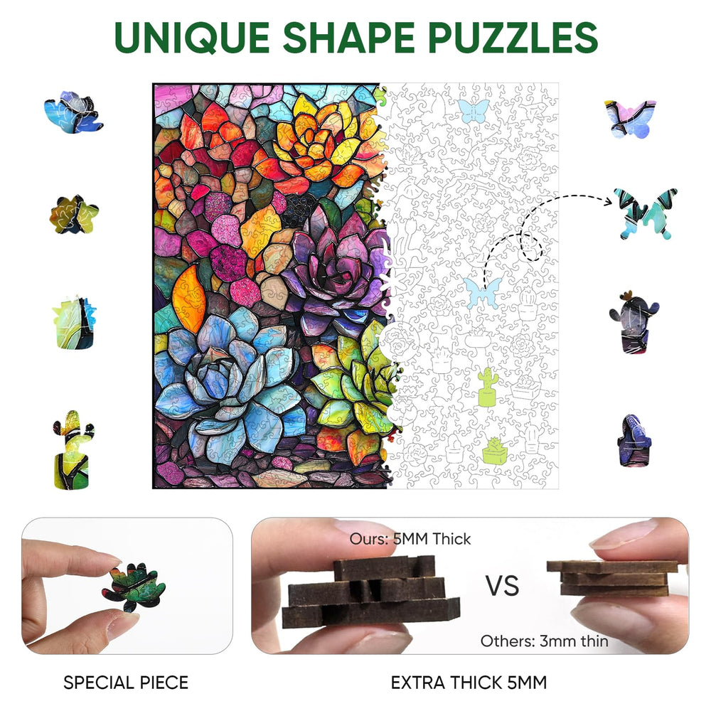 Delobil assembled succulent puzzle on table, ready for display.