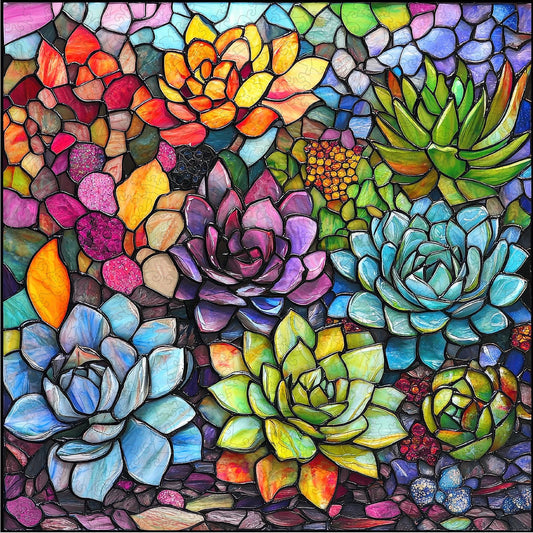 Delobil stained glass puzzle succulent collection engages focus and relaxation with vibrant colors.