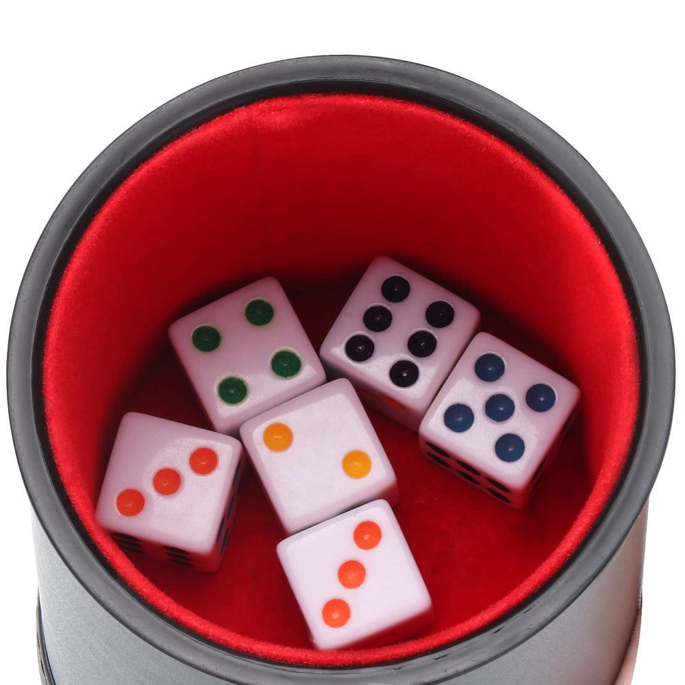 Delta-shop dice cup includes six white dice with black pips