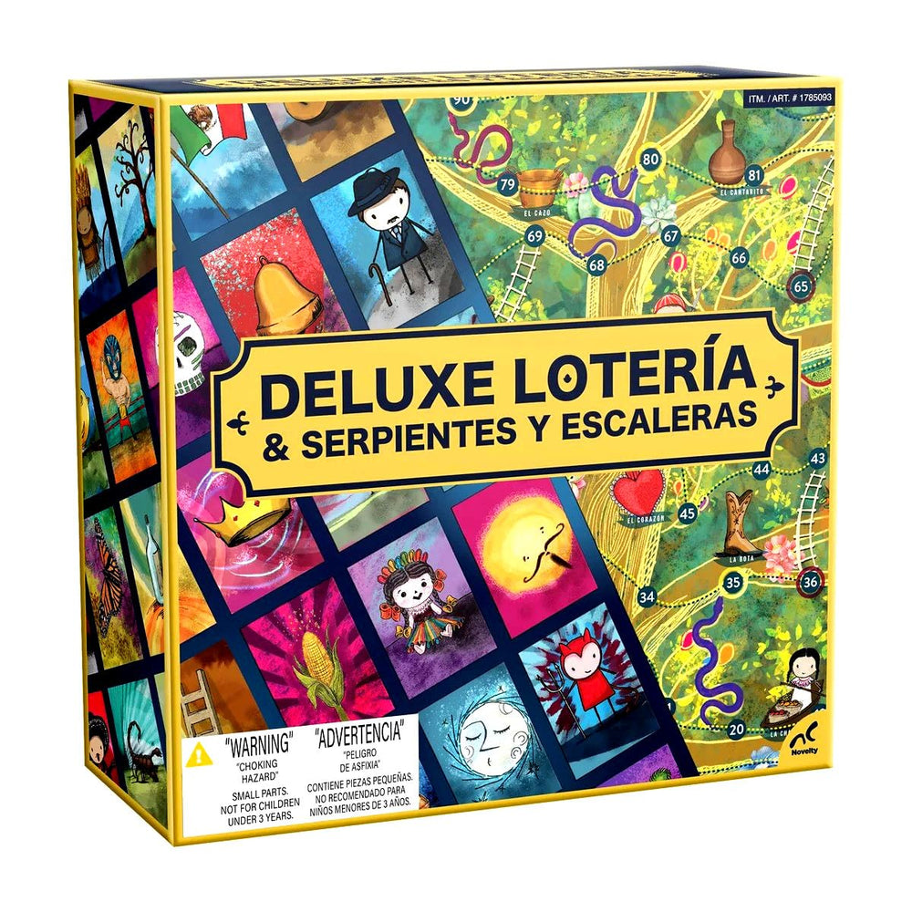 Deluxe Loteria Snakes and Ladders board with vibrant artwork for family game night