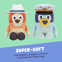 Soft deluxe fabric with detailed embroidery on Bluey and Bingo plush toys.