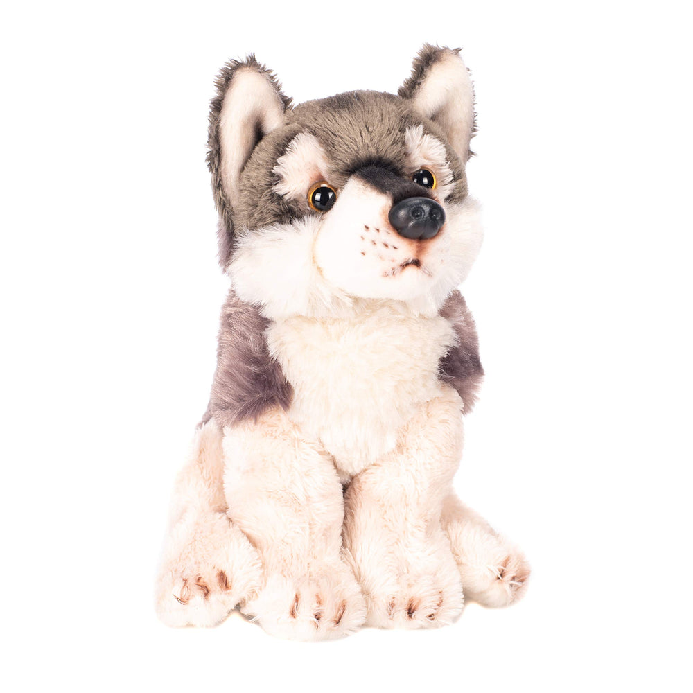 DEMDACO Little Silver Grey Wolf plush texture, ultra-soft fabric.