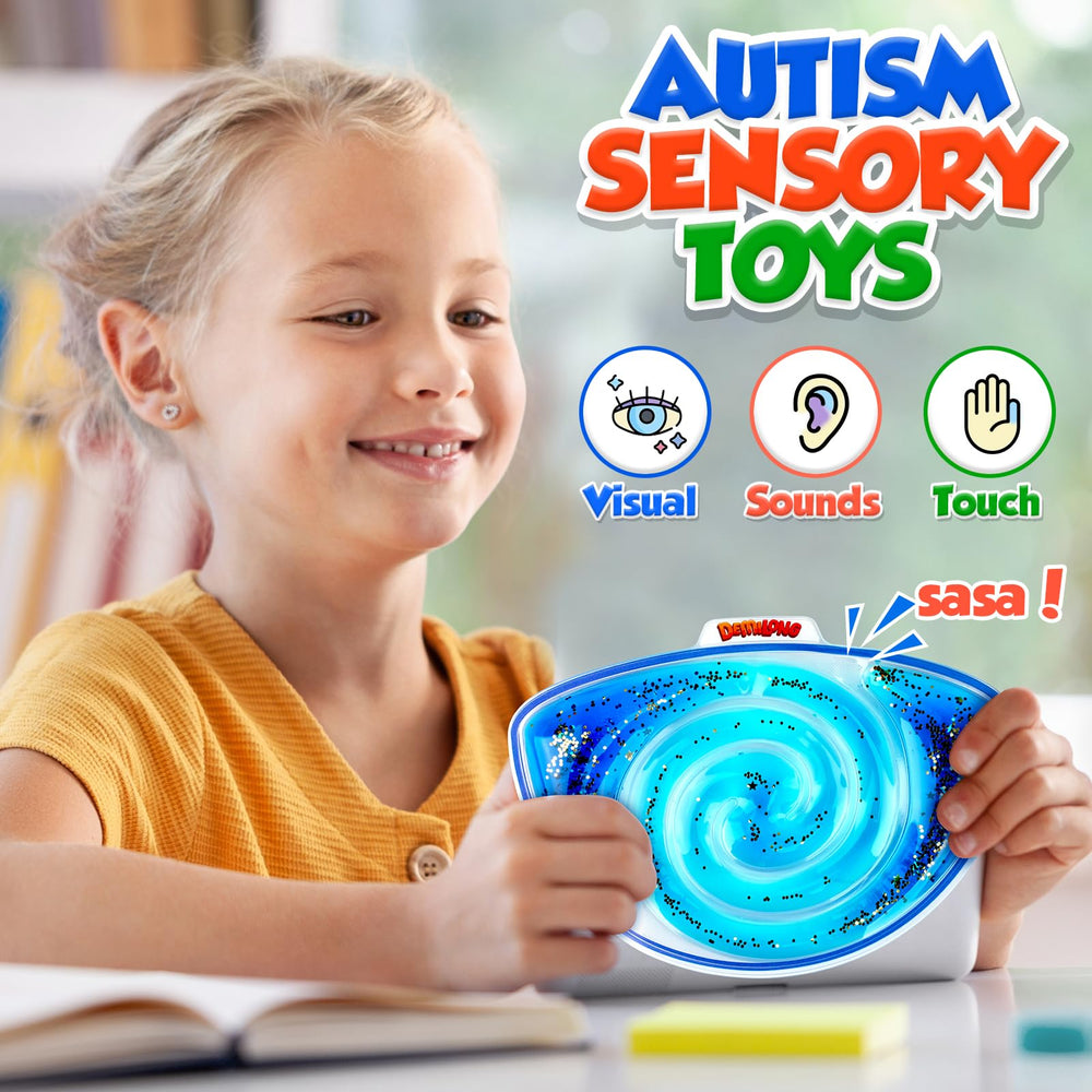 Demilong squishy sensory toys tube flow closeup highlights visual stimulation.
