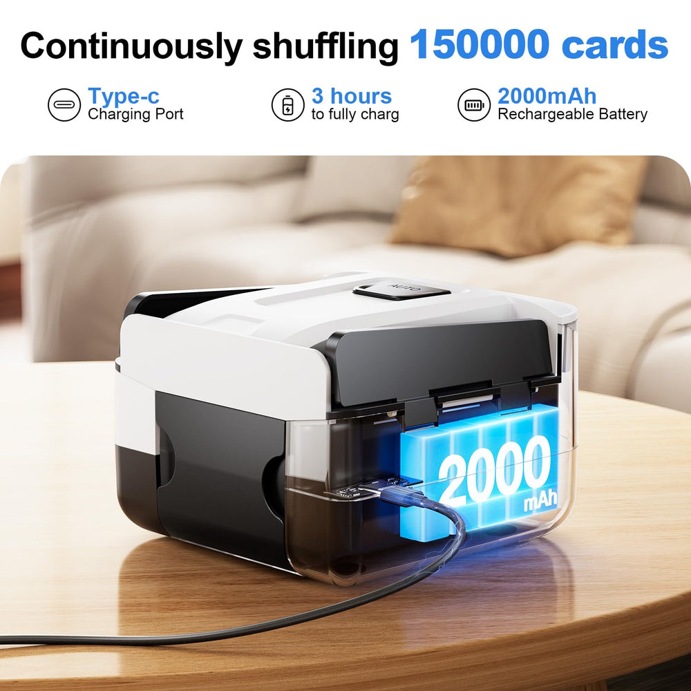 Demolike shuffler with rechargeable battery for portable use.