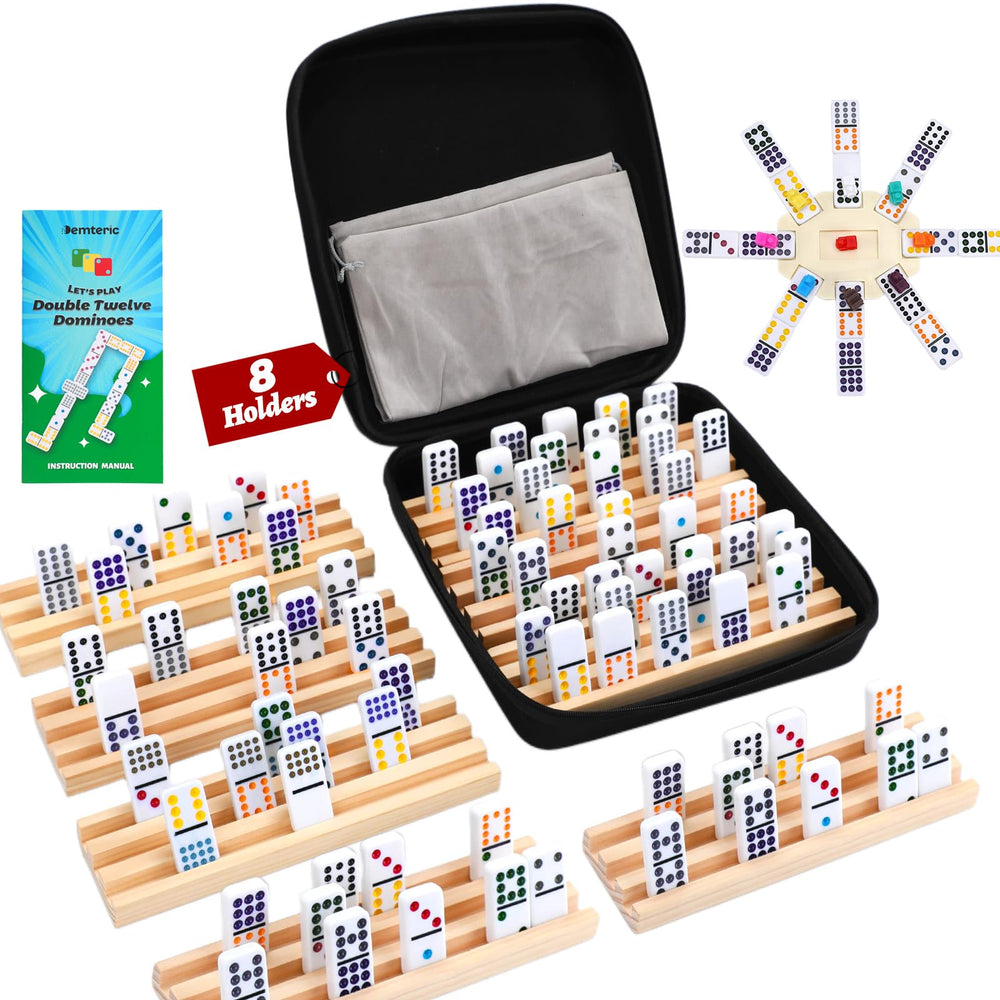 Demteric Mexican Train domino tiles with bold pips for easy reading.