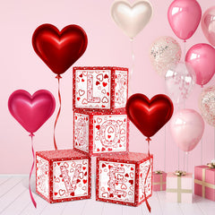 Denylo Pro valentines balloon box 4-pcs with LOVE on pink design, perfect for party decor.