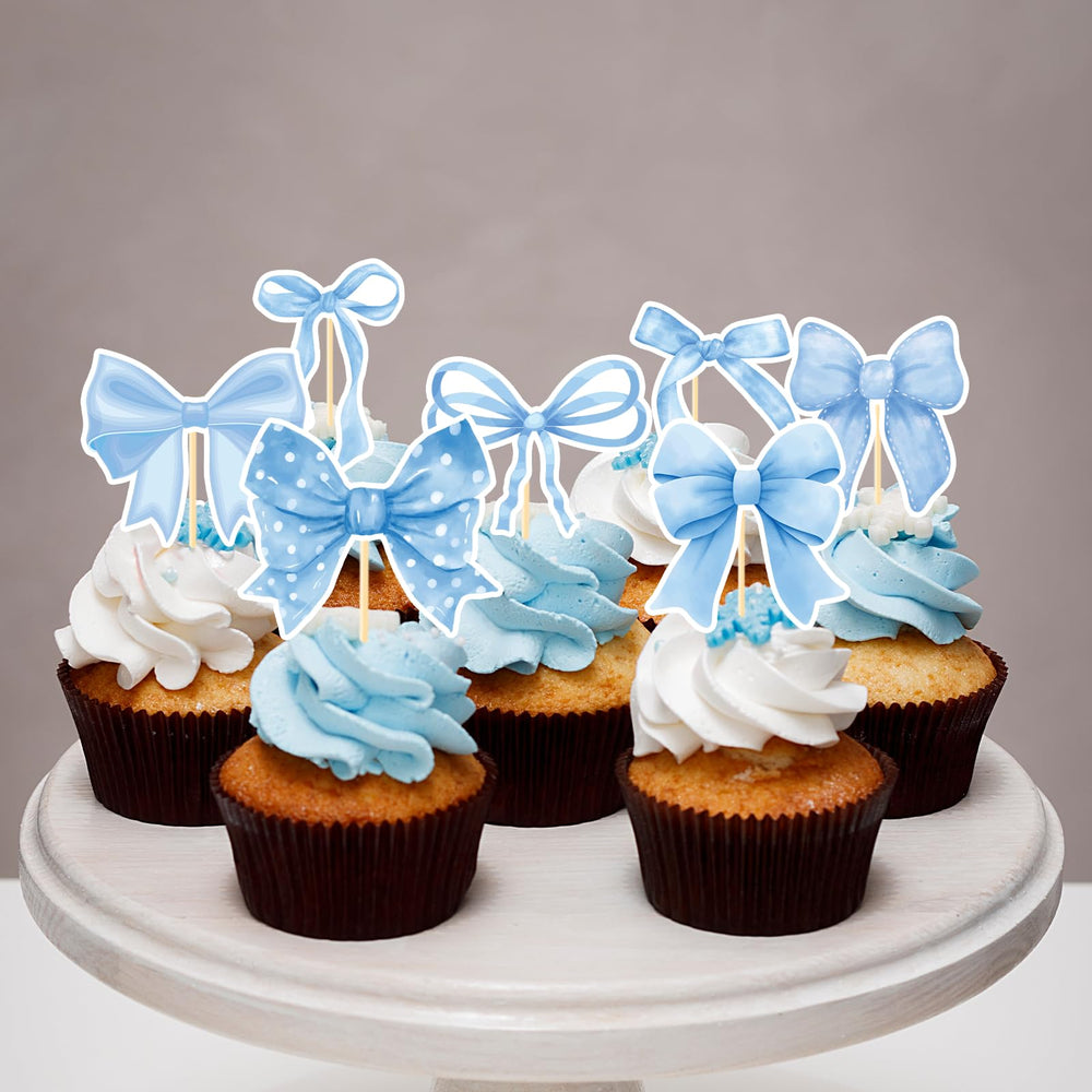 Deorfuy blue bow toppers ideal for baby showers and birthday celebrations