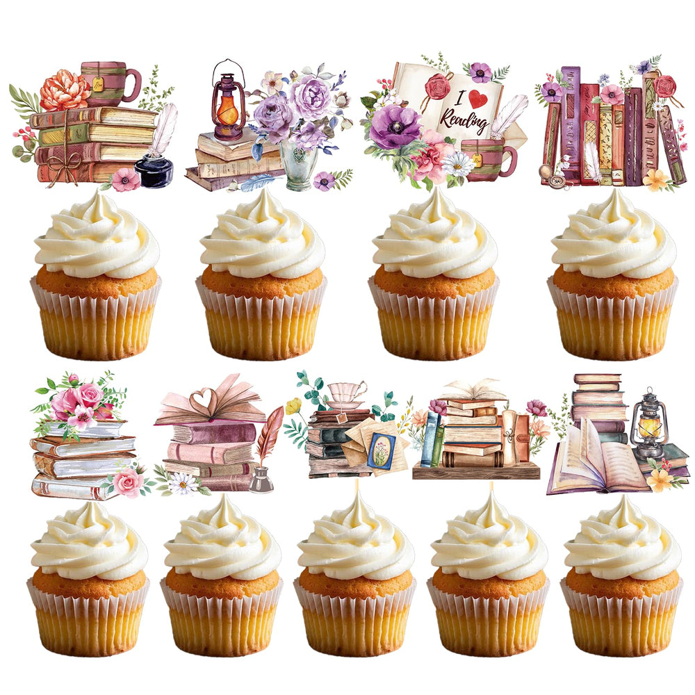 Deorfuy book-themed cupcake toppers pattern 1 add literary charm to party desserts.