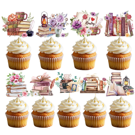 Deorfuy book-themed cupcake toppers pattern 1 add literary charm to party desserts.